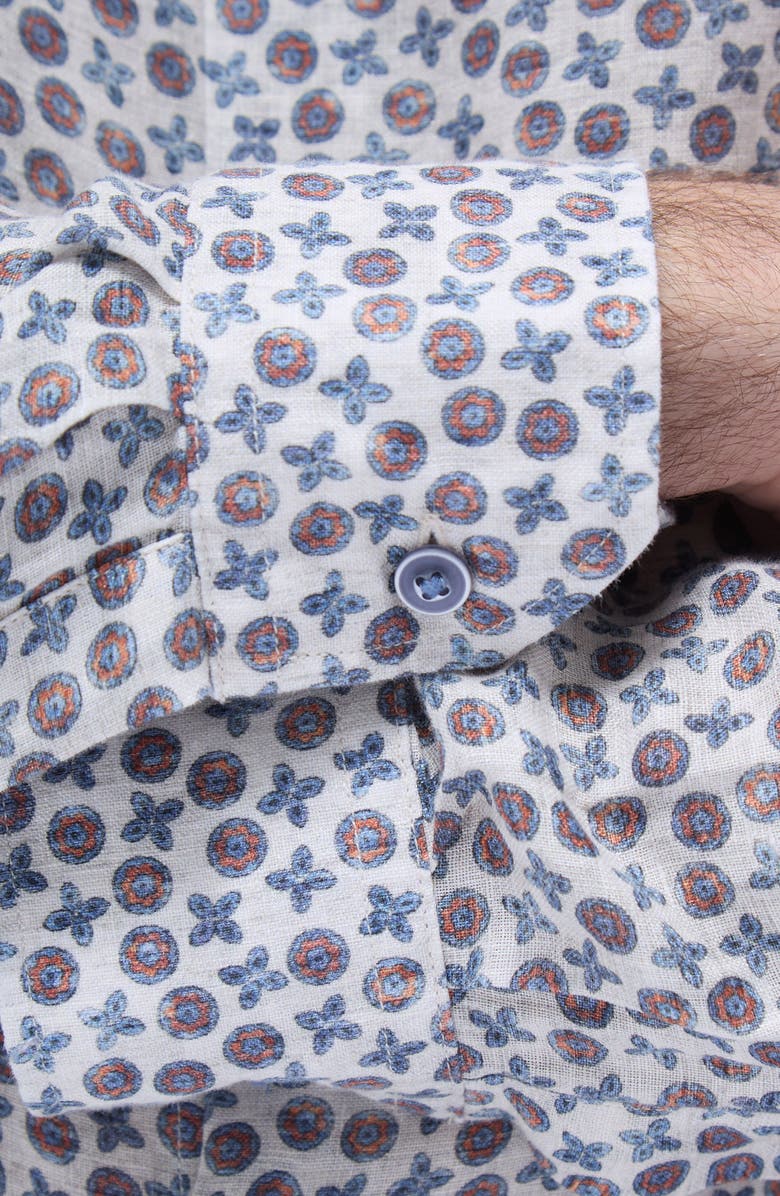 Bugatchi Julian Shaped Fit Linen Button-Up Shirt, Alternate, color, Sand