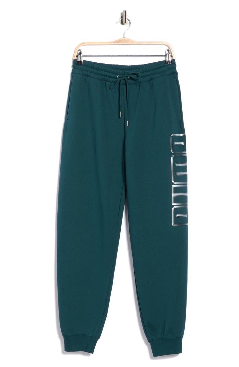 PUMA Maximal Metallic Logo Sweatpants, Alternate, color, Green Terrain