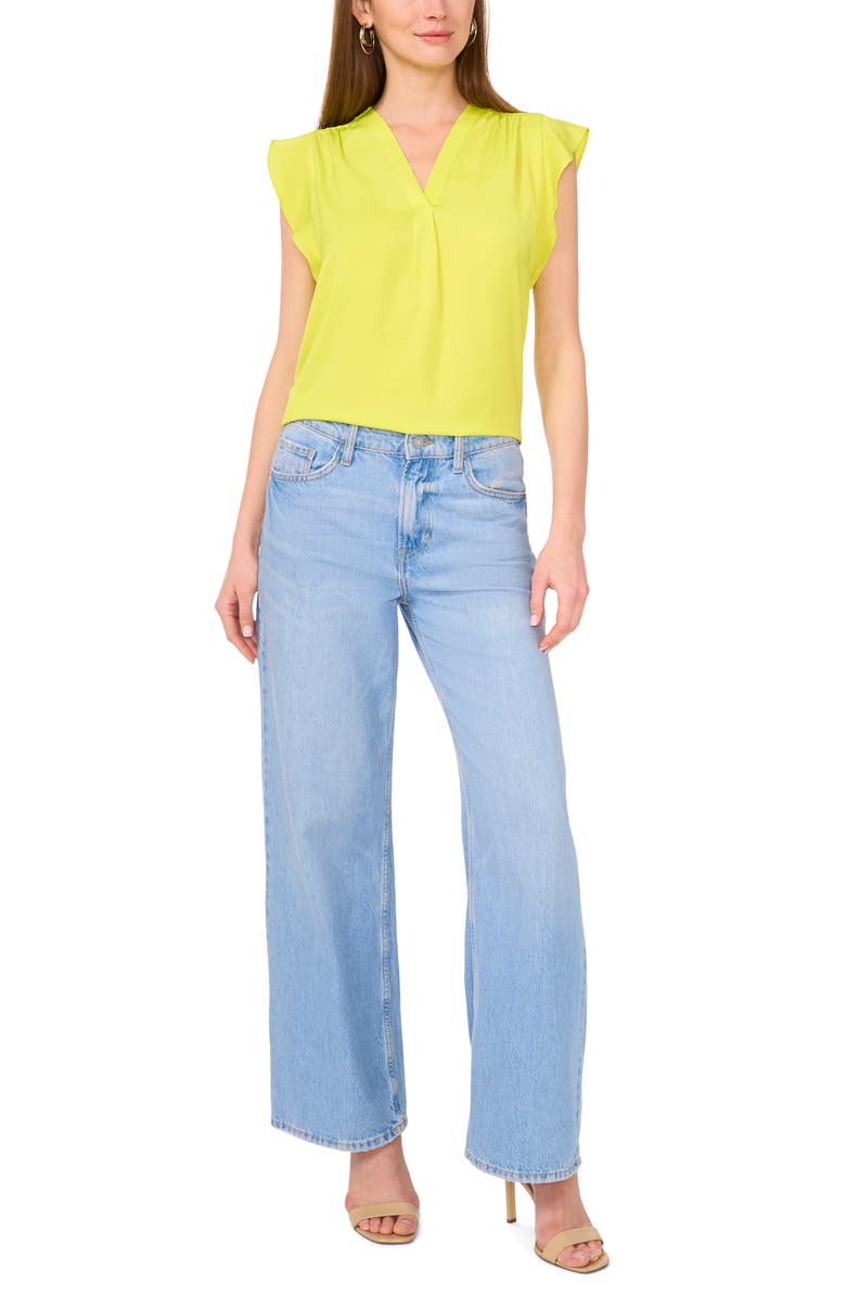 Vince Camuto Ruffle Sleeve Satin Top, Alternate, color, Lime Green