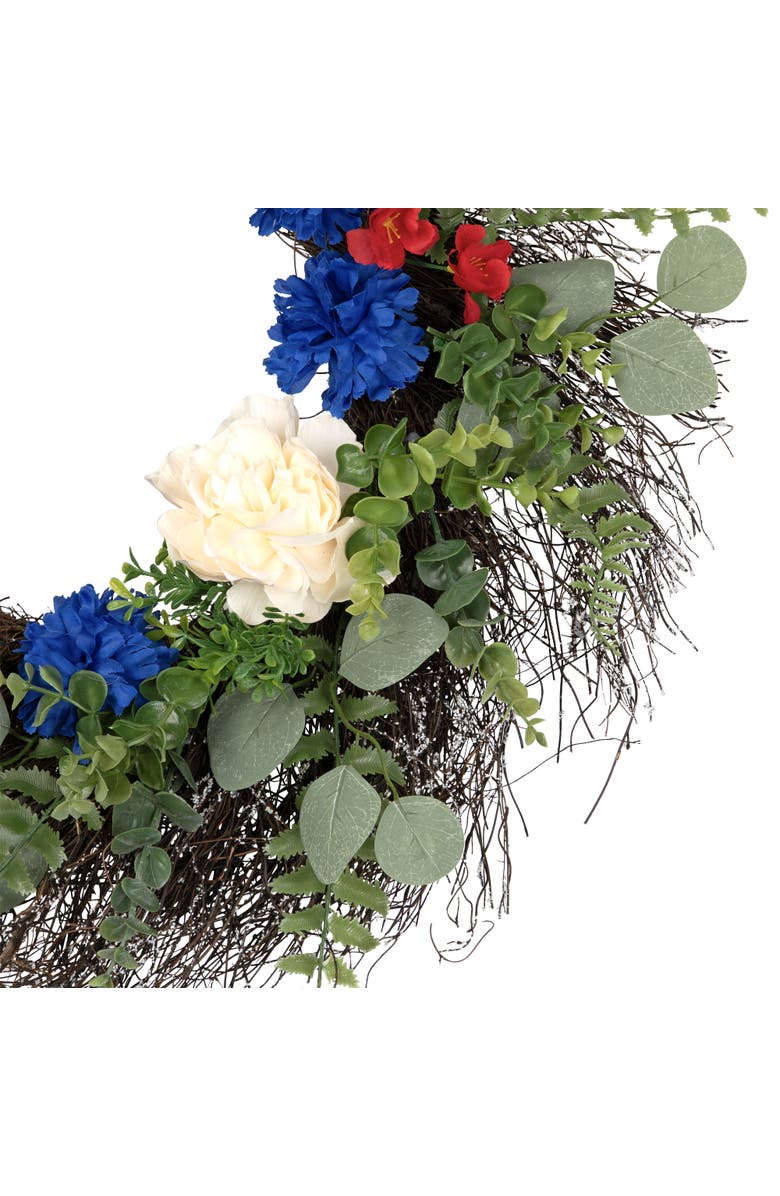 Northlight Americana Mixed Foliage and Florals Artificial Patriotic Wreath - 24"- Unlit, Alternate, color, Red