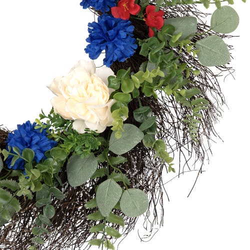 Northlight Americana Mixed Foliage And Florals Artificial Patriotic Wreath In Red