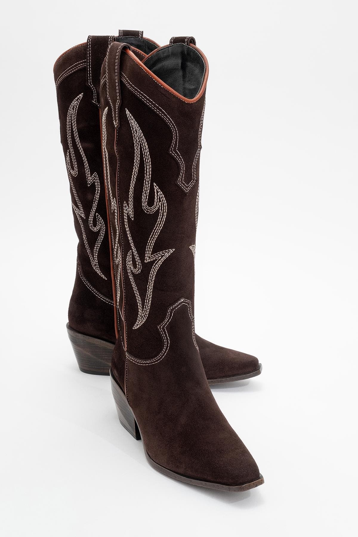 Pietro Leather Western Knee High Boot, Main, color, Dark Brown Suede Leather