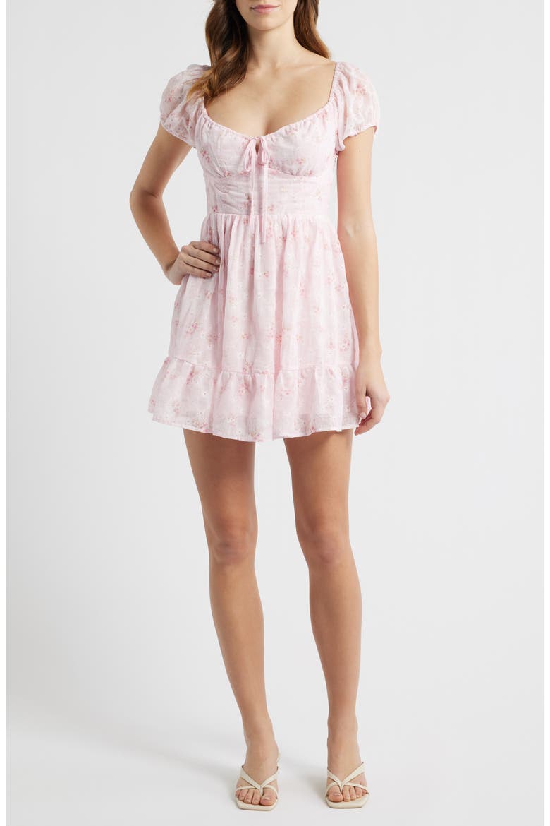 Embroidered Sweetheart Neck Minidress, Main, color, PINK DITSY