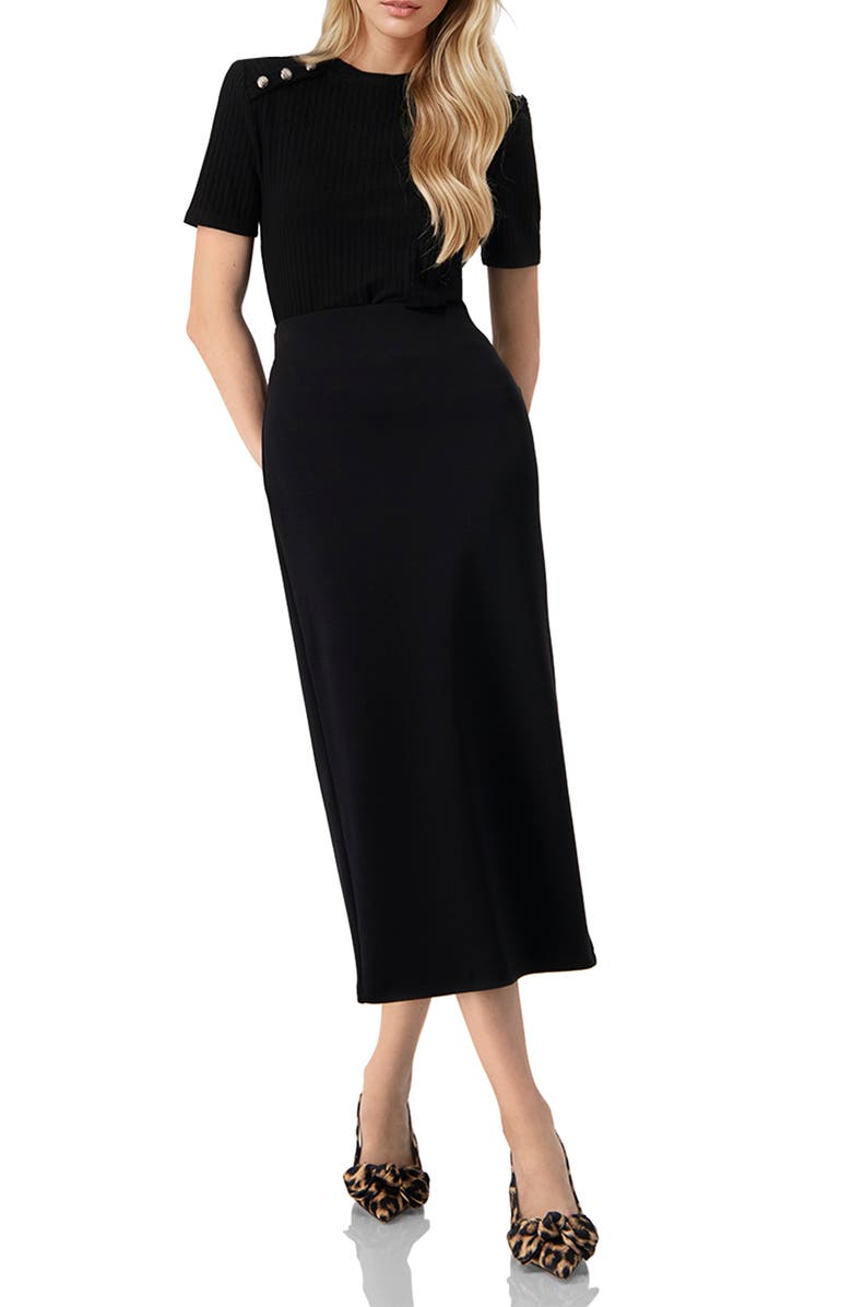 IVONNE Black Midi Skirt, Alternate, color, 