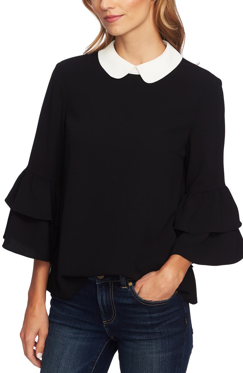 CeCe Peter Pan Collar Ruffle Sleeve Blouse, Alternate, color, 