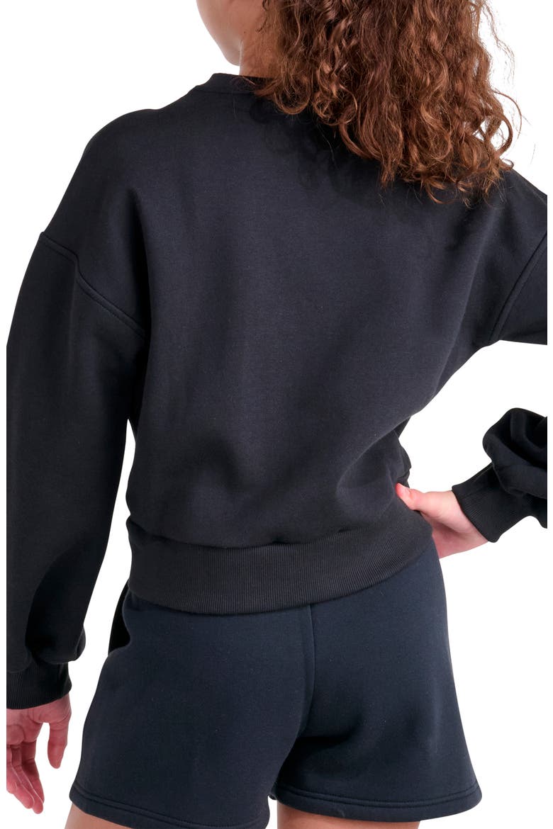 Kids' Glitter Trefoil Fleece Graphic Sweatshirt, Alternate, color, BLACK