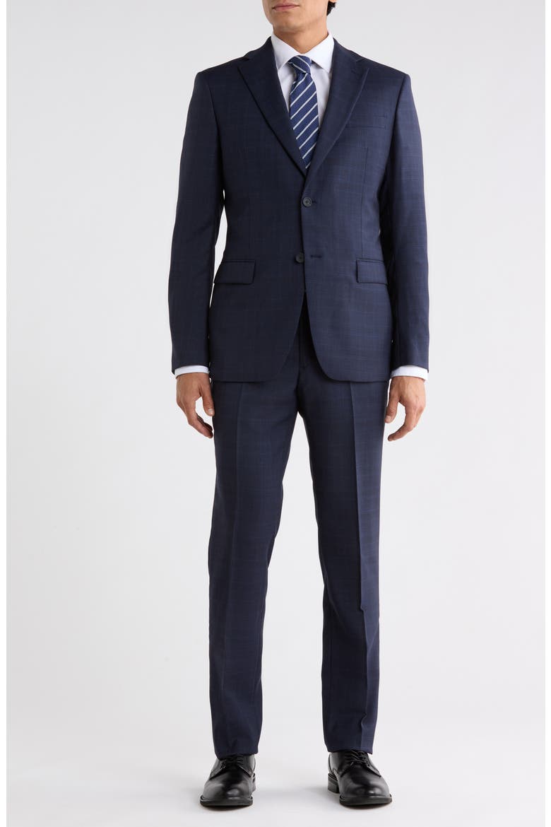 Plaid Wool Blend Suit, Main, color, NAVY