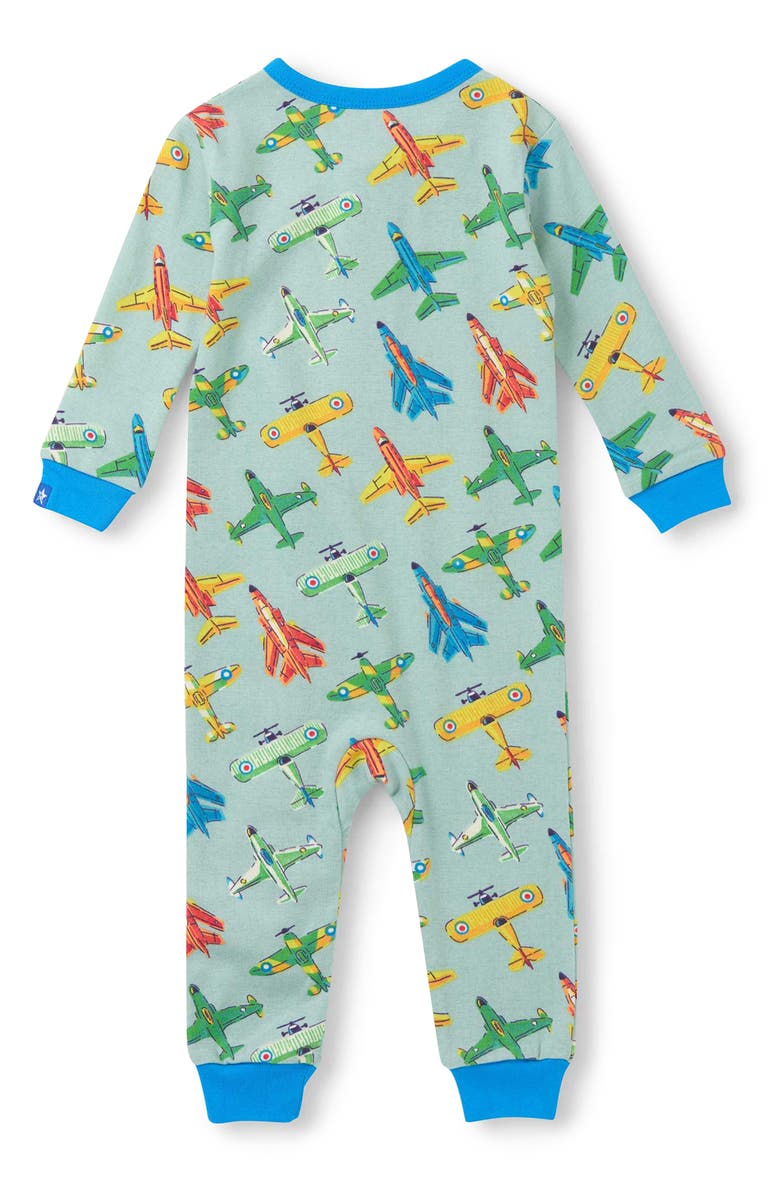 Hatley Vintage Aircrafts Organic Cotton Zip Romper, Alternate, color, Blue