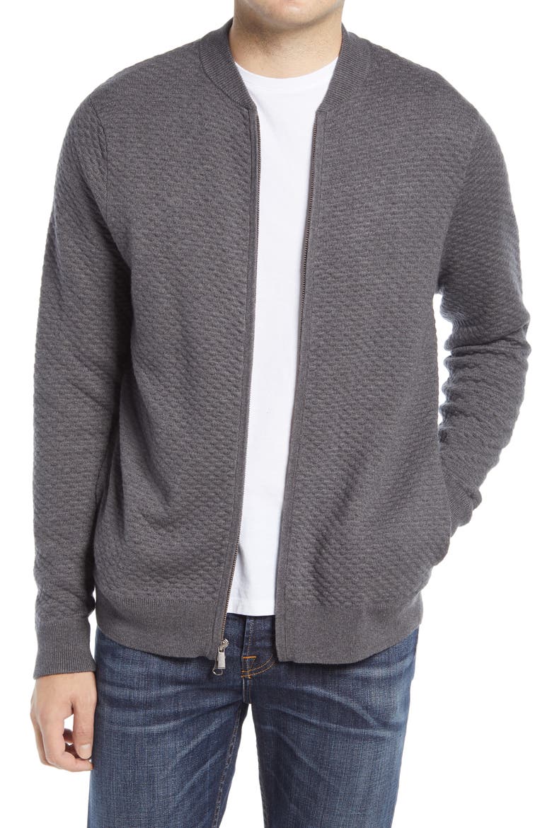 Popcorn Stitch Zip Cardigan, Main, color, GREY CASTLEROCK