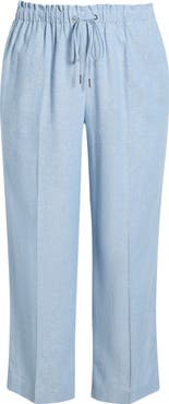 Anne Klein Crop Wide Leg Drawstring Linen Blend Pants