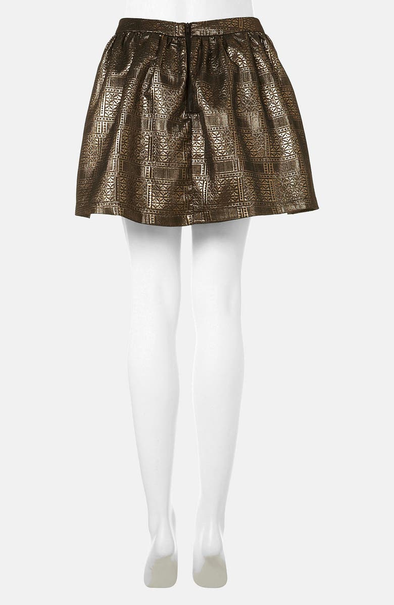 Topshop Metallic Jacquard Skater Skirt, Alternate, color, 