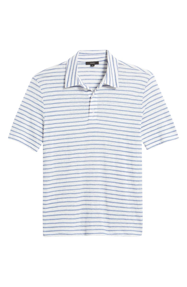 Vince Stripe Short Sleeve Linen Polo, Alternate, color, 