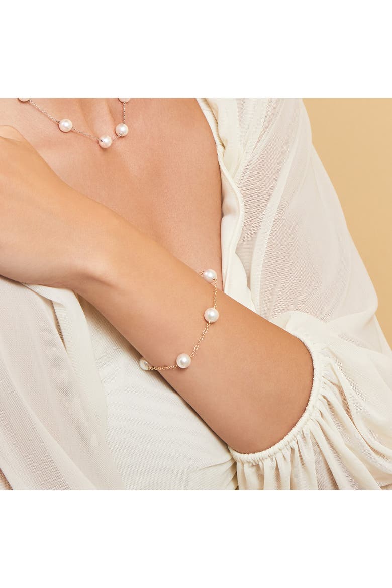 14K Gold Japanese Akoya White Pearl Tincup Bracelet, Alternate, color, Yellow Gold Chain