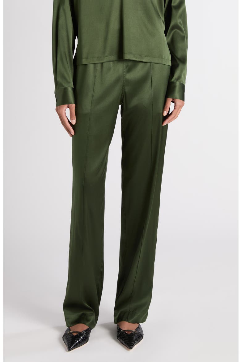 Stretch Silk Satin PJ Pants, Main, color, MOSS GREEN