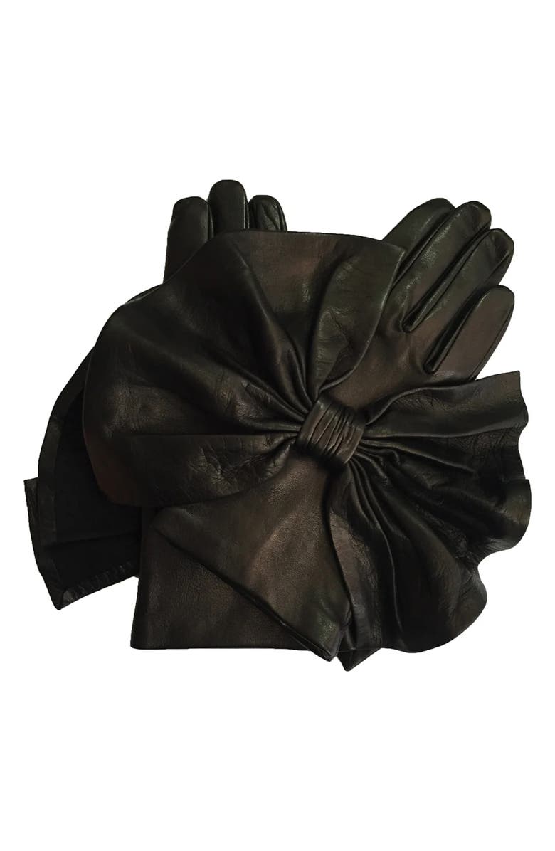 Paula Rowan Minnie Massive Bow Leather Gloves, Main, color, Black
