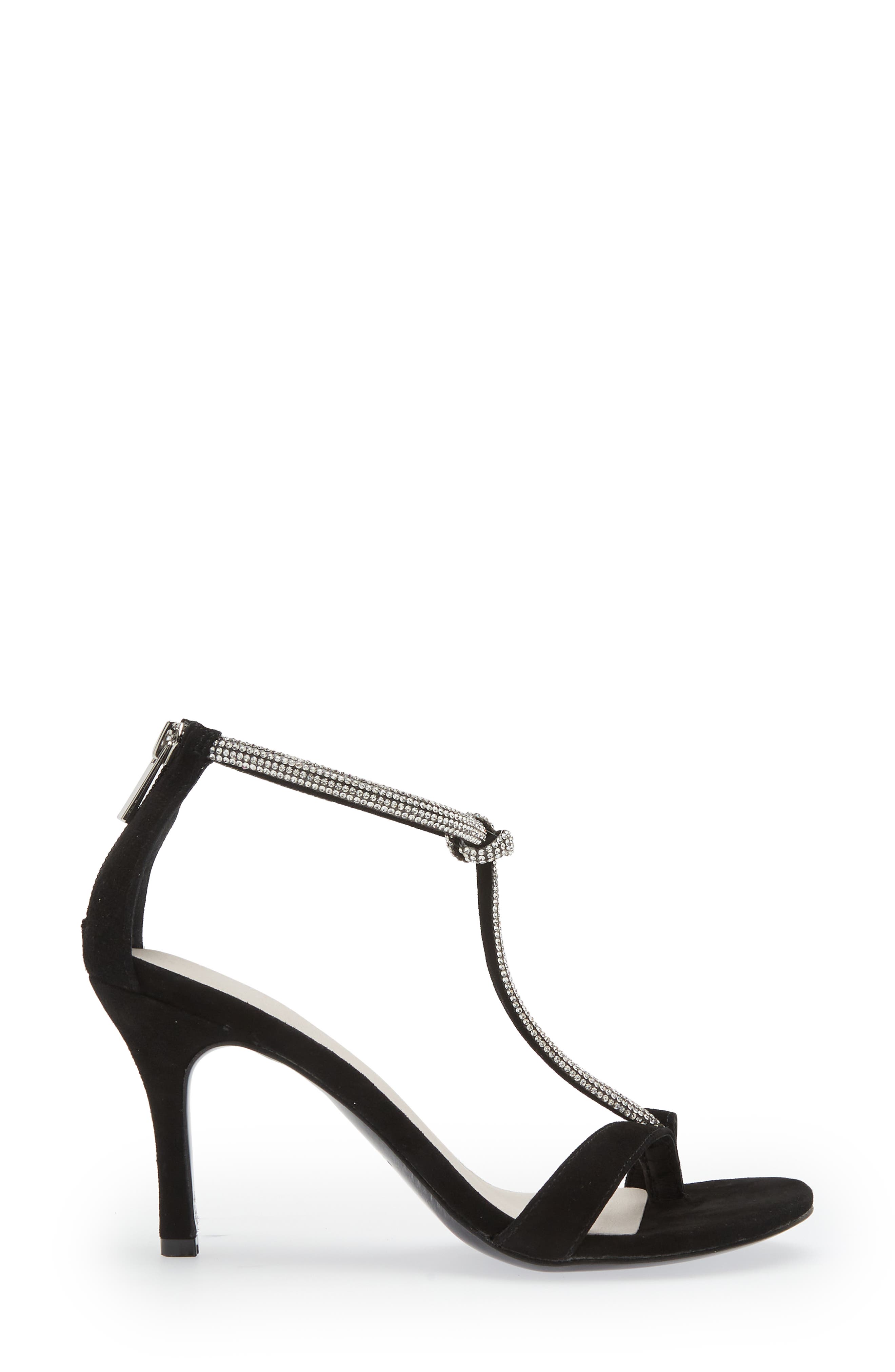 KOKO + PALENKI Odette Pavé Crystal T-Strap Sandal, Alternate, color, Black Suede