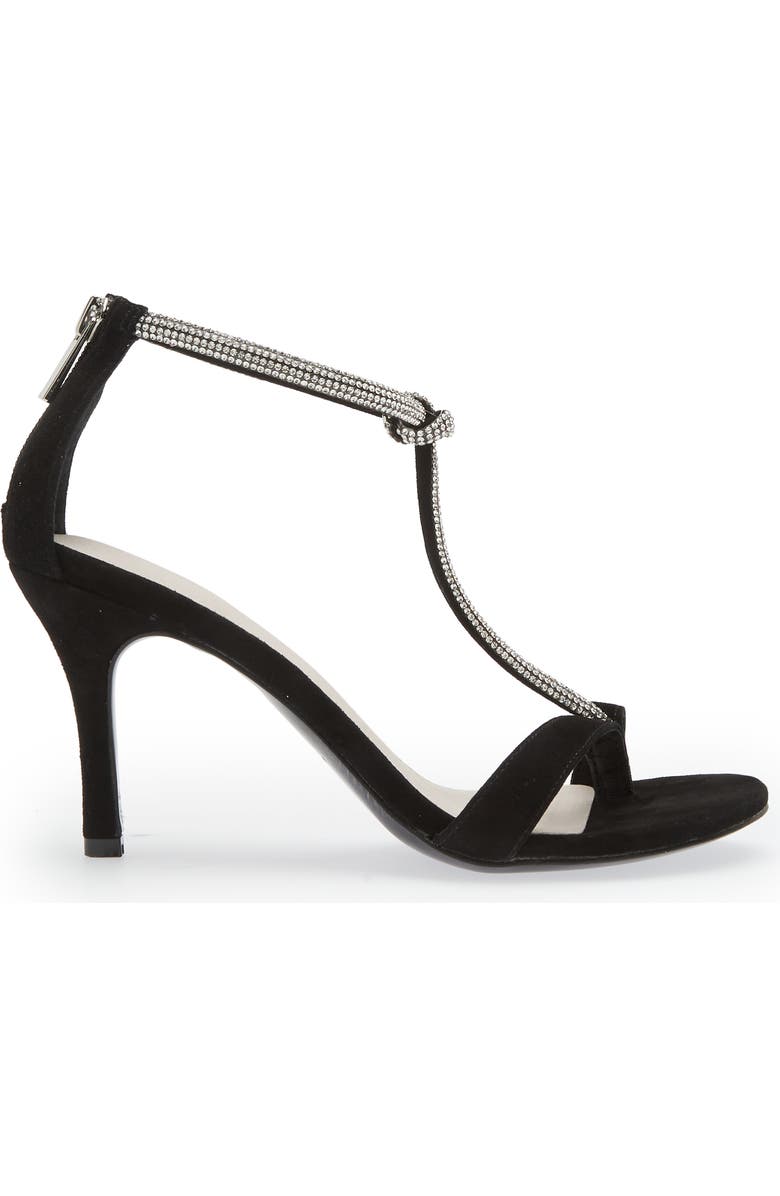 KOKO + PALENKI Odette Pavé Crystal T-Strap Sandal, Alternate, color, Black Suede