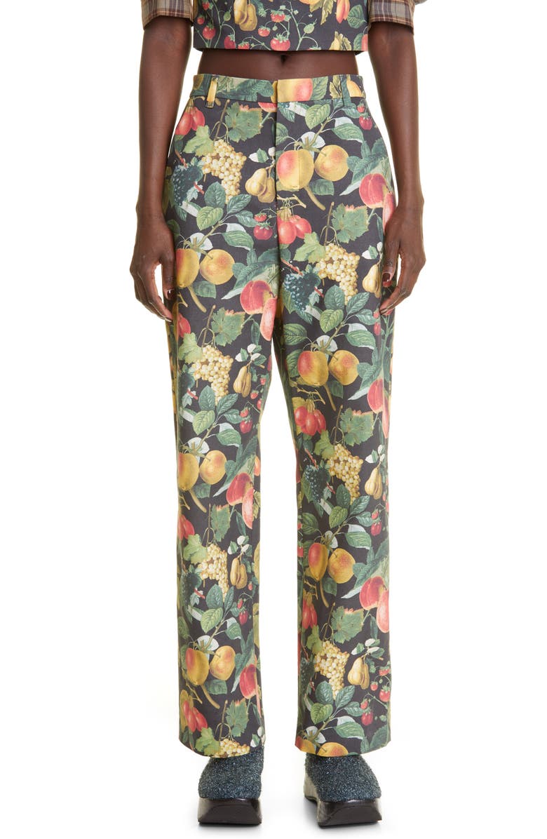 Puppets and Puppets Fruit Tree Print Straight Leg Trousers, Main, color, 