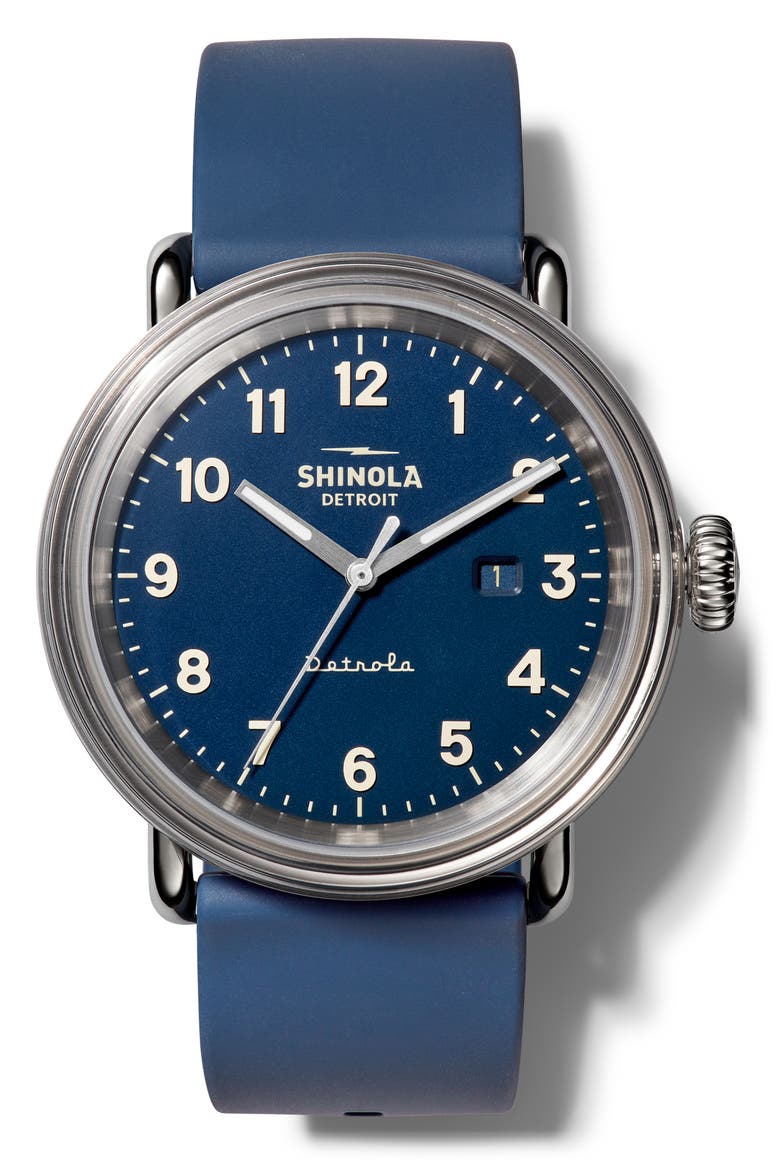 Detrola The Daily Wear Silicone Strap Watch, 43mm, Main, color, MIDNIGHT BLUE/ GREY/ SILVER
