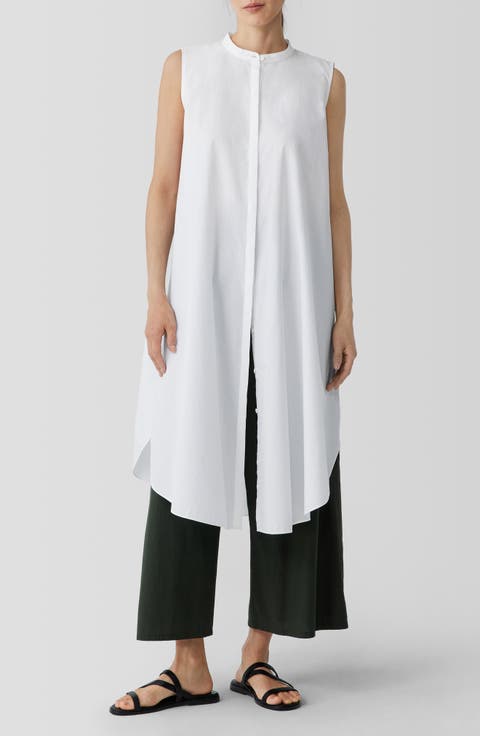 Band Collar Organic Cotton Midi Shirtdress