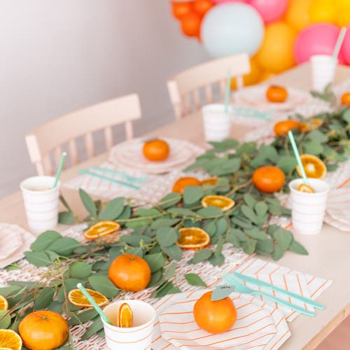 Daydream Society Frenchie Striped Large  Plates In Clementine