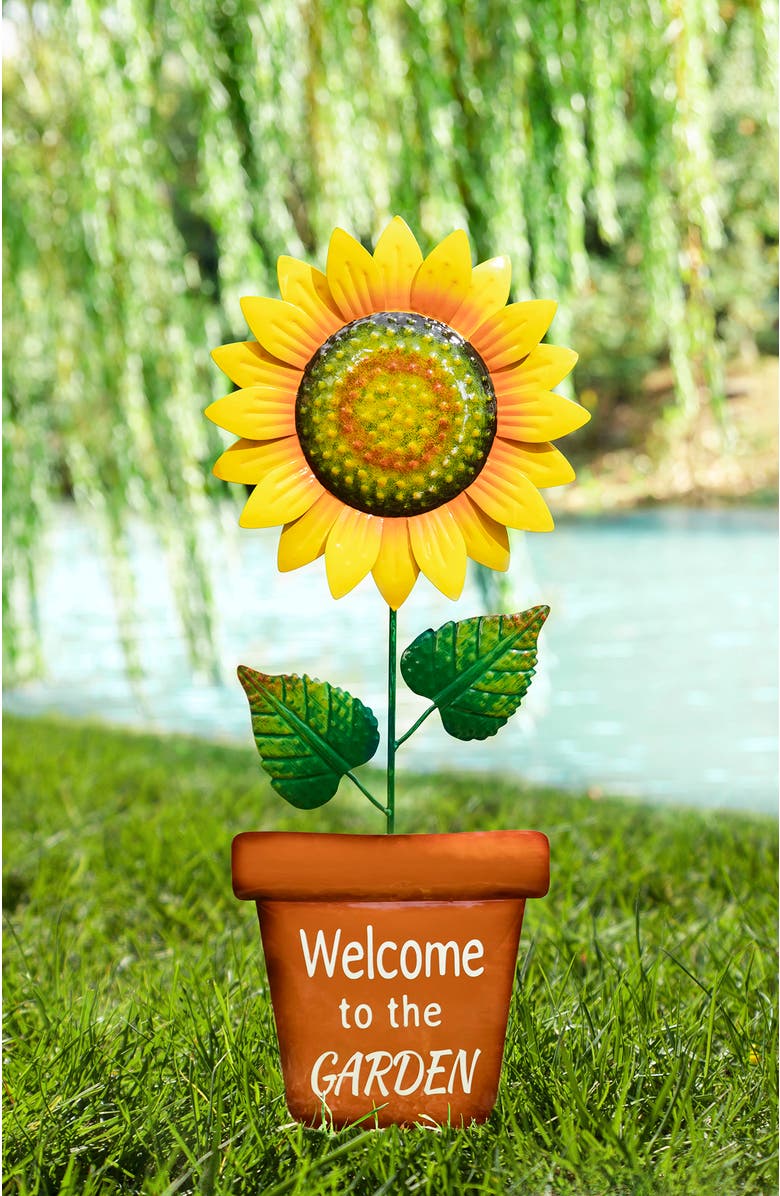 Glitzhome 36"H Metal Sunflower Yardstake, Alternate, color, Yellow