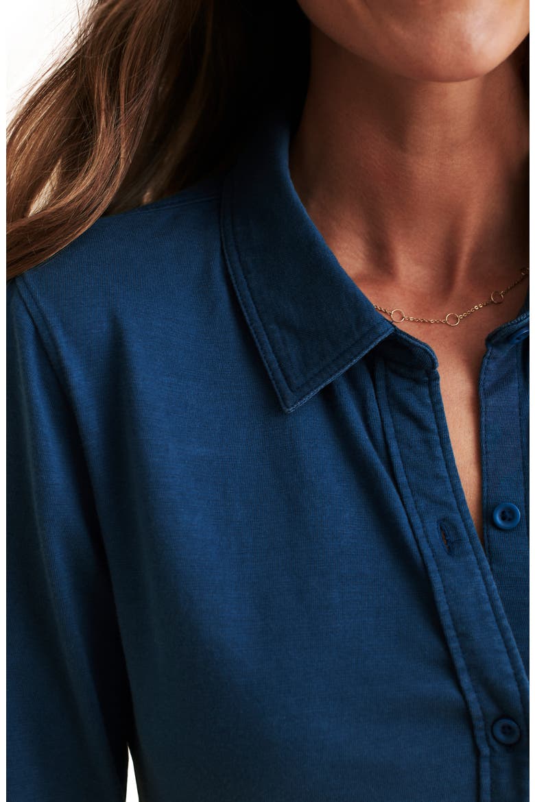 Brand Seasons Organic Cotton Knit Button-Up Shirt, Alternate, color, MAJOLICA BLUE