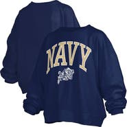 PRESSBOX Women's Pressbox Navy Navy Midshipmen Janise Arch Over Logo Waist Length Oversized Pullover Sweatshirt