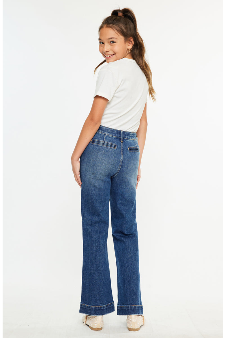 Tini High Rise Wide Leg Kids Trousers, Alternate, color, Medium Wash