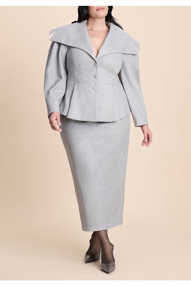 Wide Collar Peplum Heathered Jacket, Alternate, color, HEATHER GREY