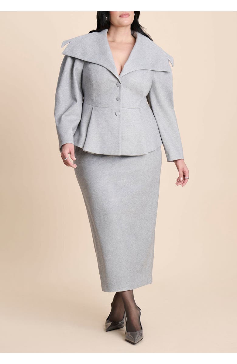 ELOQUII Wide Collar Peplum Heathered Jacket, Alternate, color, Heather Grey