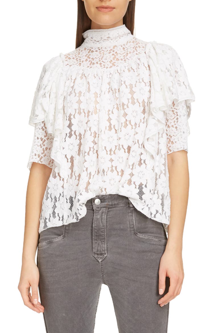 Vetea Floral Lace Ruffle Top, Main, color, WHITE