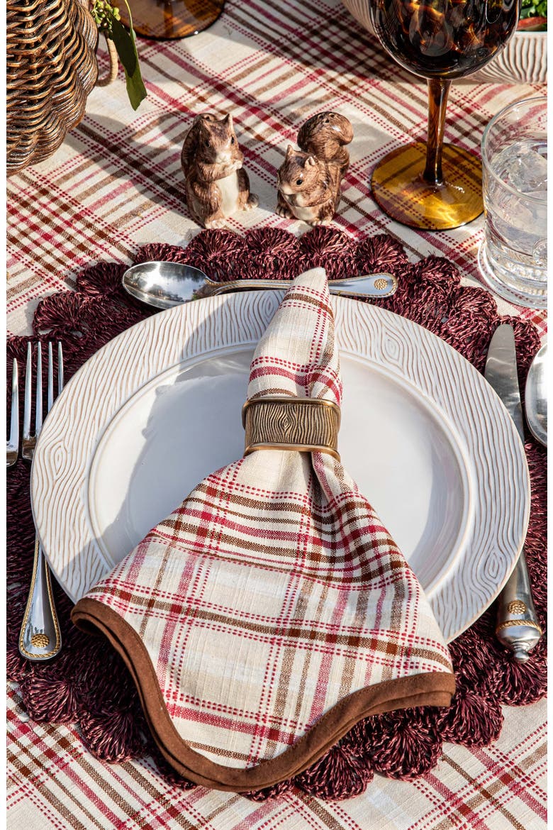Set of 4 Harvest Tartan Cotton Napkins, Alternate, color, MULBERRY/ BROWN
