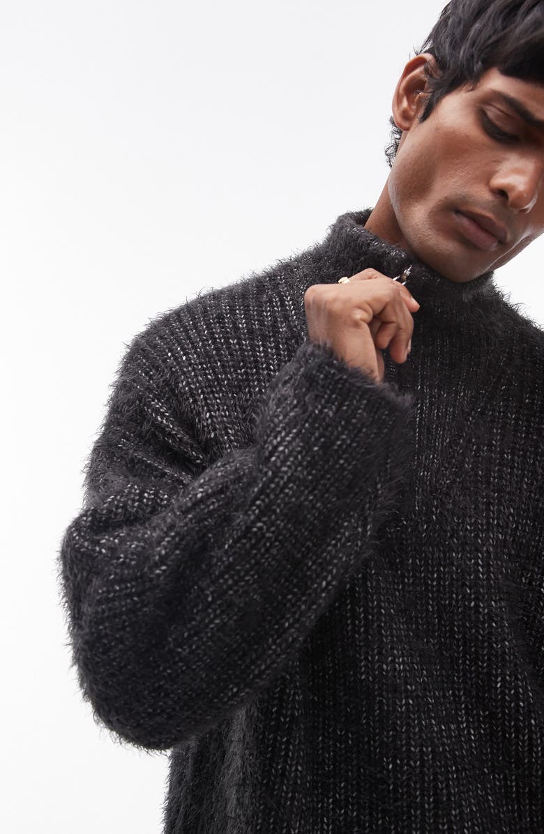 Topman Fluffy Quarter Zip Sweater, Alternate, color, 