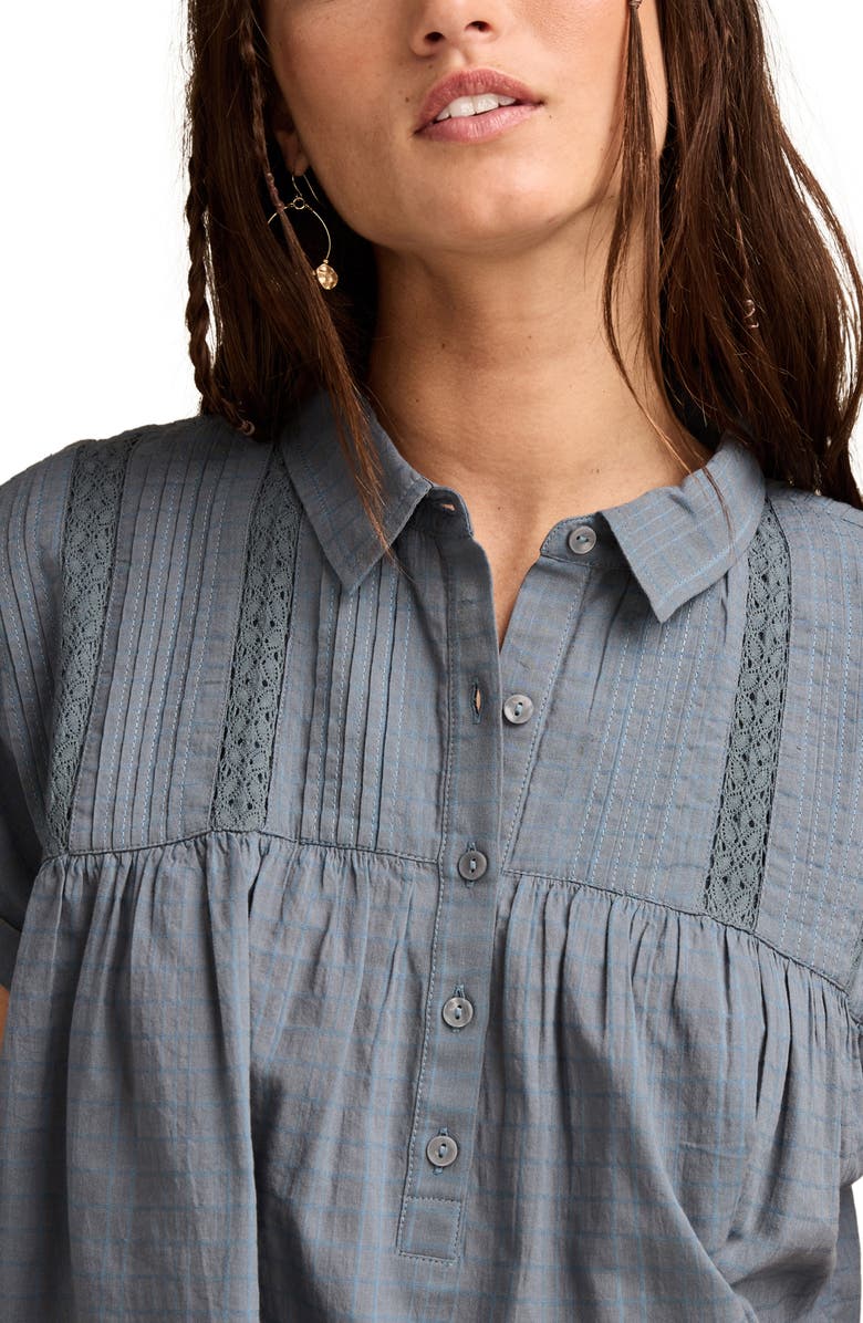 Lucky Brand Lace Inset Pintuck Tunic Shirt, Alternate, color, Orion Blue