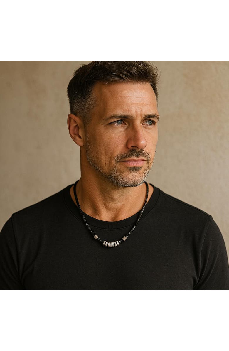 Trafalgar DaVinci Vegan Leather Metal Bead and Ring Necklace, Alternate, color, Black