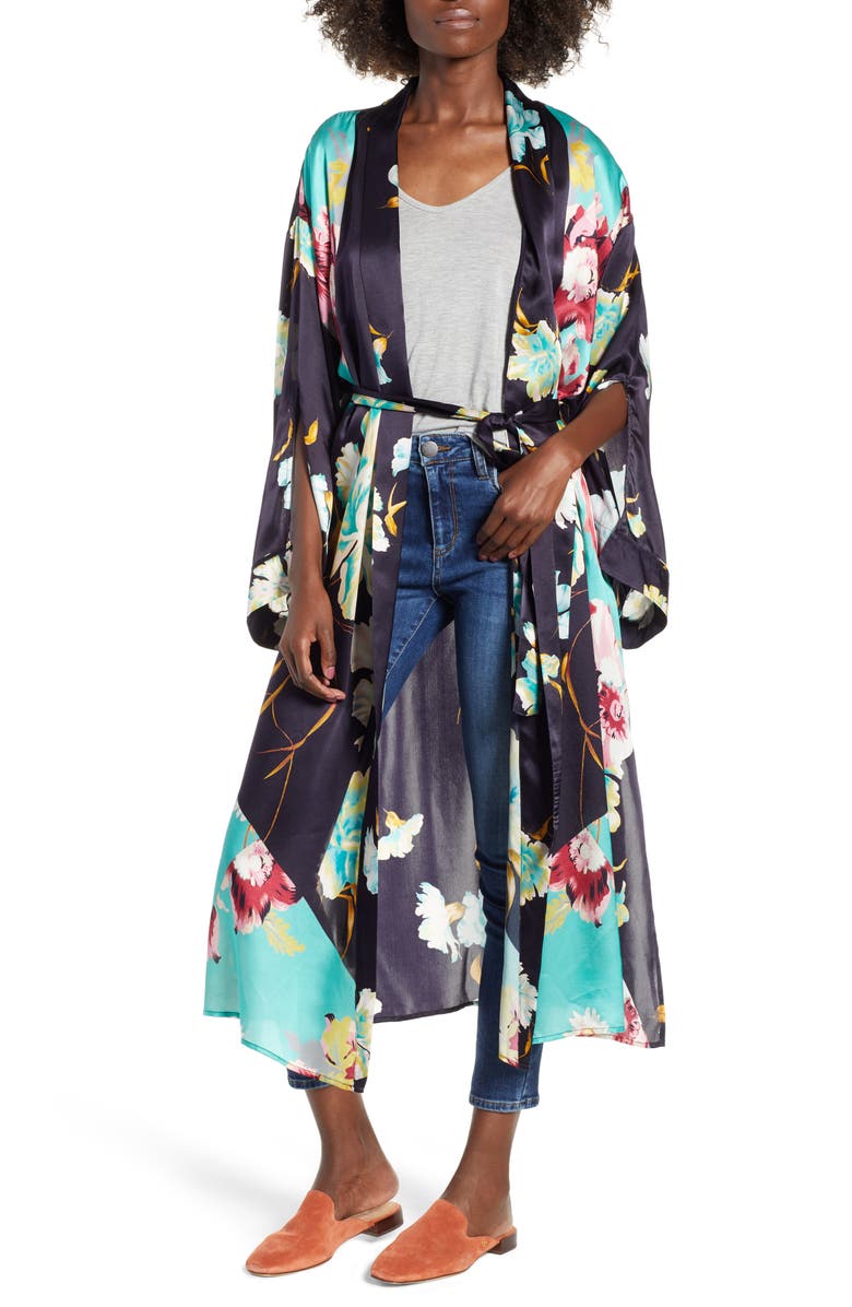 Nordstrom Print Long Silk Kimono, Main, color, 