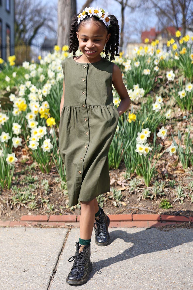 Kids' Organic Cotton Twill Sleeveless Jo Dress, Alternate, color, Dark Olive