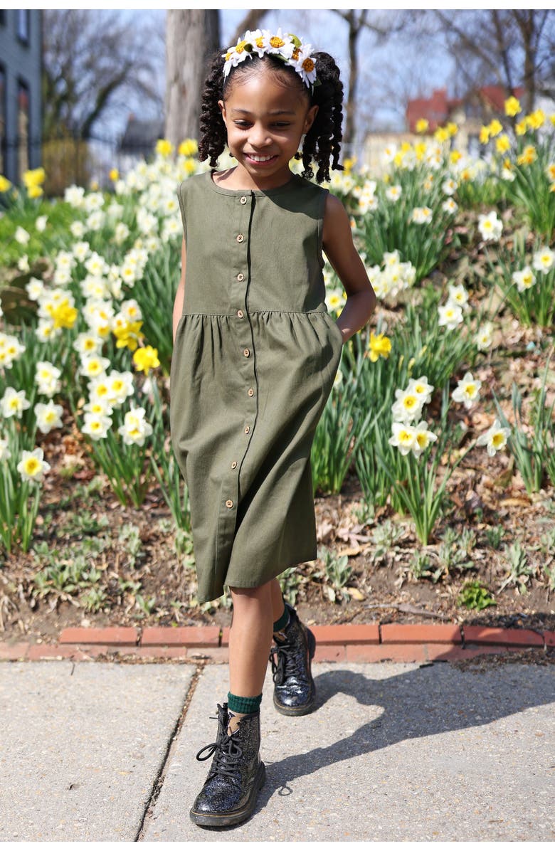 Jackalo Kids' Organic Cotton Twill Sleeveless Jo Dress, Alternate, color, Dark Olive