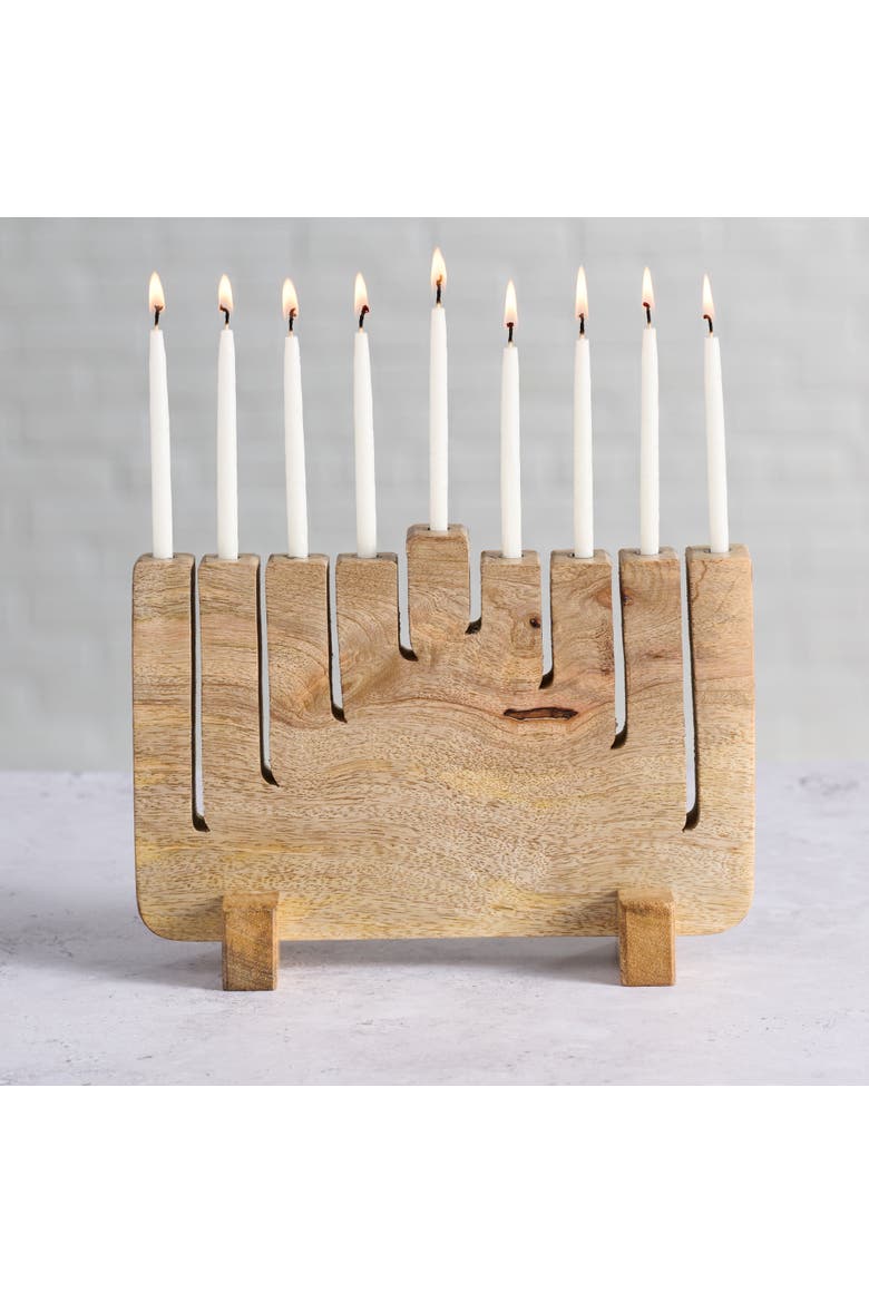 Modern Mango Wood Menorah, Alternate, color, Natural