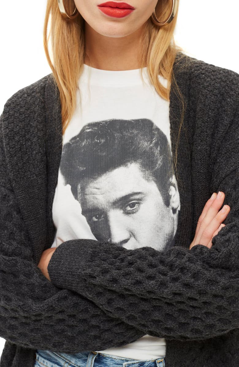 Topshop Honeycomb Sleeve Oversize Cardigan, Alternate, color,