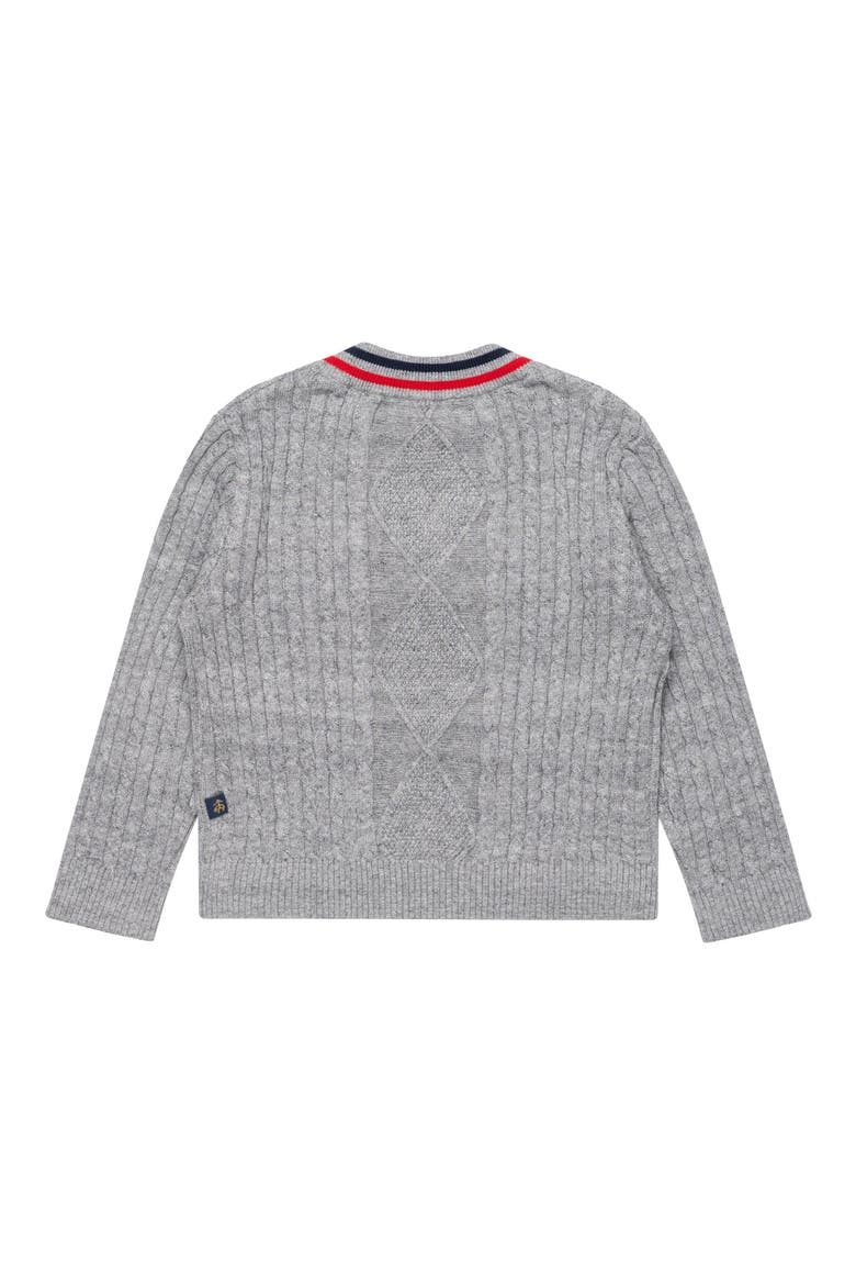 Kids' Cable Cotton V-Neck Sweater, Alternate, color, MEDIUM HEATHER GREY