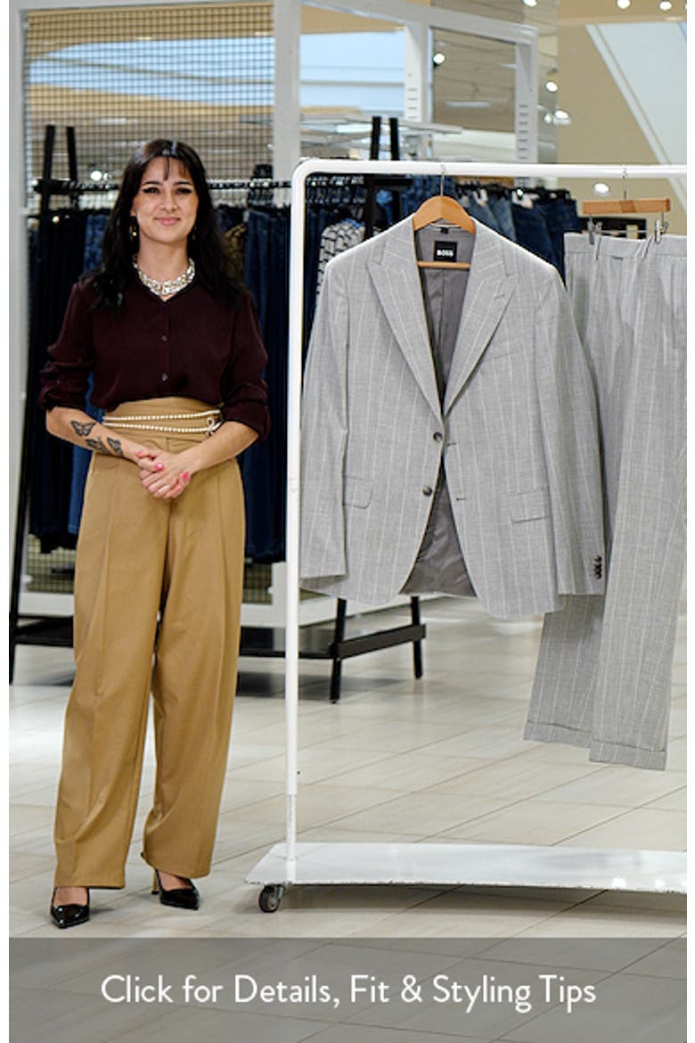 Huge Slim Fit Light Grey Stripe Peak Lapel Cotton & Wool Suit video
