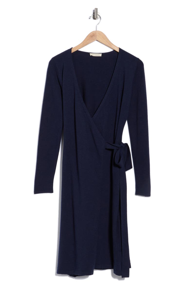 Long Sleeve Wrap Sweater Dress, Alternate, color, NAVY