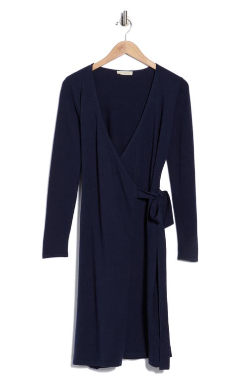 Lovestitch Long Sleeve Wrap Sweater Dress In Blue