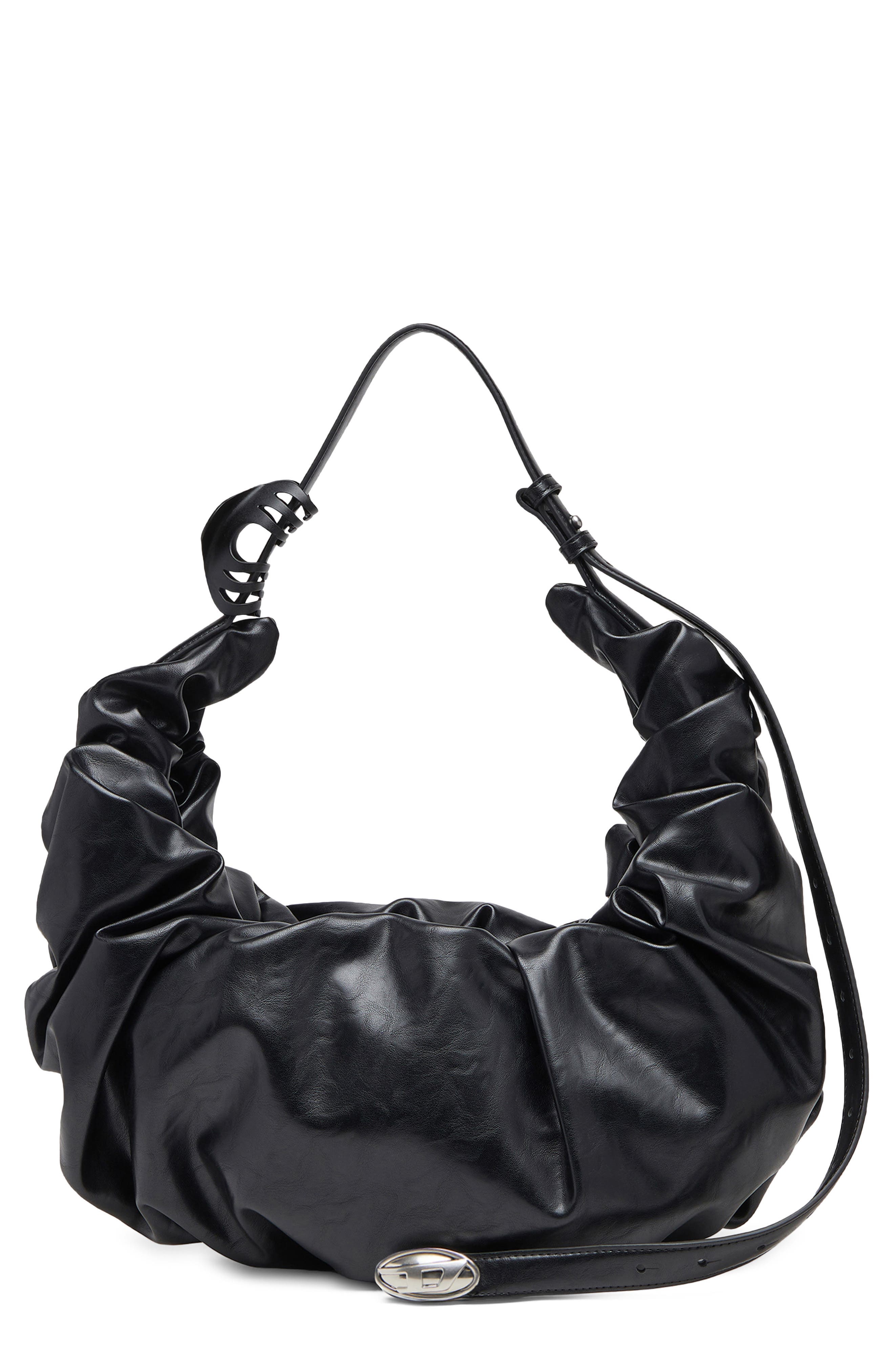 Grab-D Large Faux Leather Hobo Shoulder Bag, Main, color, BLACK