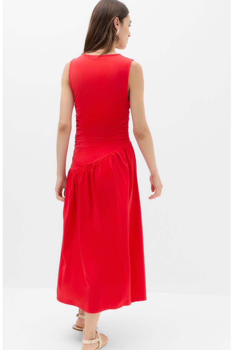 Sleeveless Ruched Jersey Midi Dress, Alternate, color, CHILLI RED