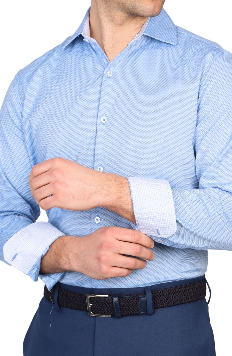 TailorByrd Trim Fit Textured Birdseye Non-Iron Stretch Dress Shirt, Alternate, color, Blue