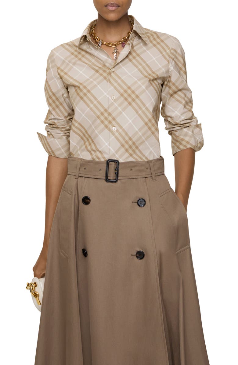 Burberry Simone Check Button-Up Shirt, Main, color, Stone Ip Check
