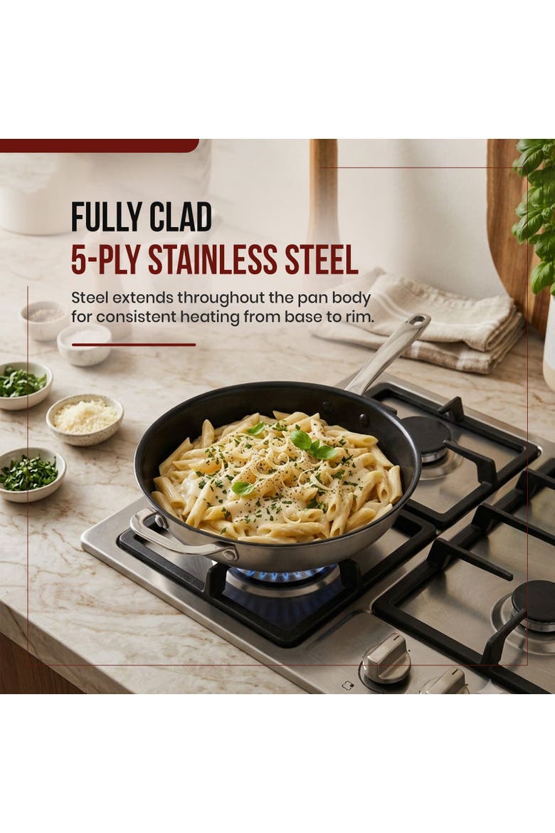 Maestro 11-Inch Nonstick Stainless Steel Frying Pan Skillet with Lid, Induction Ready, Oven Safe to 400°F, Alternate, color, 11 inch
